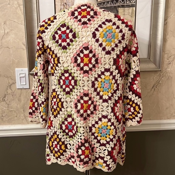 Johnny Was Granny Square Crochet Stevie Cardigan Sweater Size Medium - Picture 7 of 9